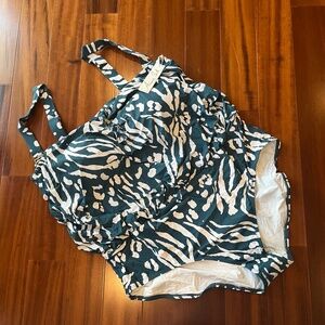 New‎ NWT Anne Cole Blue Teal Swimsuit One-Piece Abstract Print Swim Plus Sz 22 W